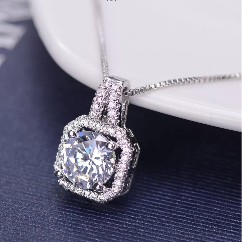 Diamond cz halo pendant necklace